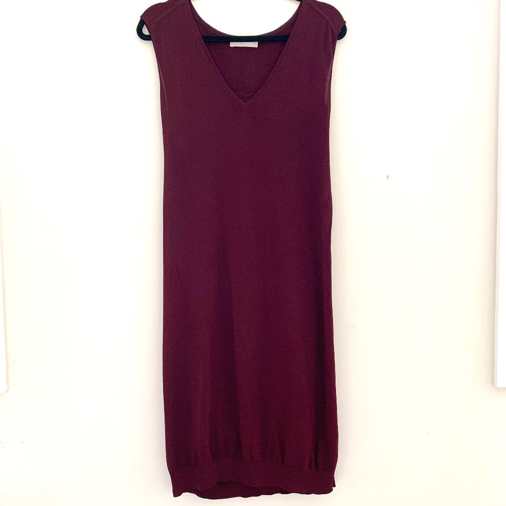 Stefanel  Sleeveless Burgundy Draped‎ Back Lightweight Knit V-Neck Dress Size L